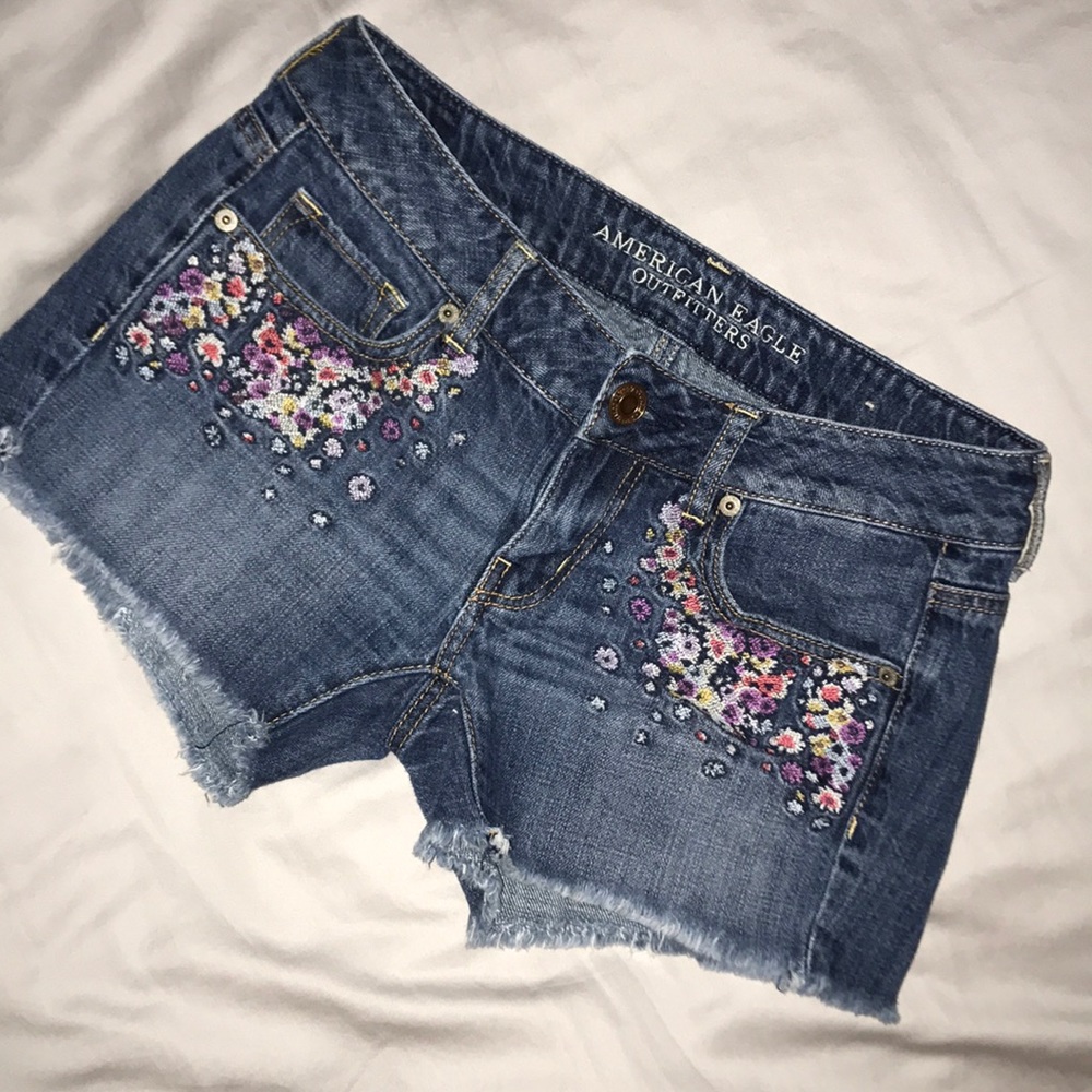 AEO Embroidered Denim Shorts